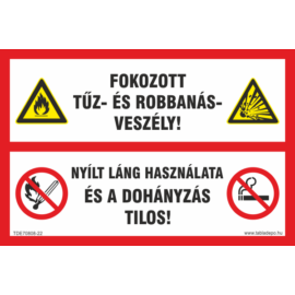 fokozott tűz- és robbanásveszély, dohányozni tilos