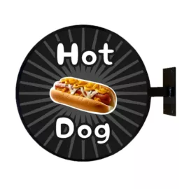 kétoldalas kerek cégér fekete - hot dog - világító