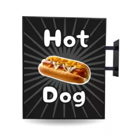 kétoldalas szögletes cégér fekete - hot dog - világító