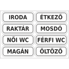 iroda, mosdó, konyha, rajtár matricák és táblák