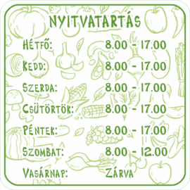 nyitvatartási idő tábla