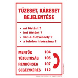 Segélyhívó telefonszámok - tűzeset - matrica