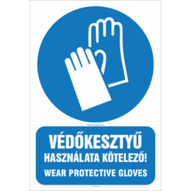 wear protective gloves sign - védőkesztyű használata kötelező tábla, ISO 7010 M009
