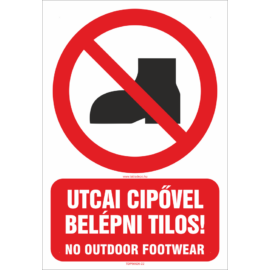 utcai cipővel tilos - no outdoor footwear matrica és tábla - ISO 7010 P060