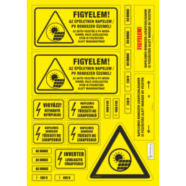 napelemes rendszer üzemel figyelmeztető matrica csomag