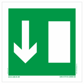 Vészkijárat lent tábla - 200x200 mm