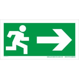 Menekülési útvonal jobbra utánvilágító tábla - 400x200 mm