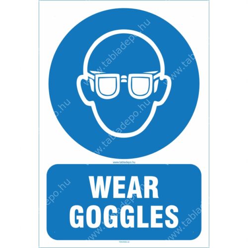 wear goggles - védőszemüveg használata kötelező matrica