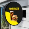 Kép 1/2 - kétoldalas kerek cégér fekete-sárga - hamburger - világító
