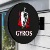 Kép 2/3 - kétoldalas kerek cégér fekete-tüzes gyros