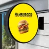 Kép 1/2 - kétoldalas kerek cégér sárga - hamburger - világító
