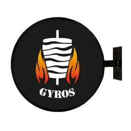kétoldalas kerek cégér fekete-fehér - gyros - világító