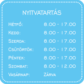 nyitvatartás tábla egyedi adatokkal  - jégkék