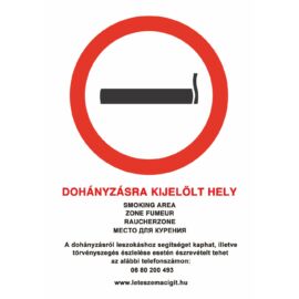 dohányzára kijelölt hely tábla 