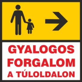 Gyalogos forgalom a túloldalon jobbra tábla