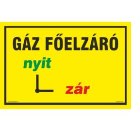 Gáz főelzáró tábla - bal oldali nyit-zár jelöléssel