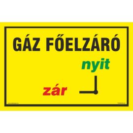 Gáz főelzáró tábla - jobb oldali nyit-zár jelöléssel