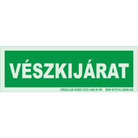 Vészkijárat tábla – utánvilágító - 300x100 mm