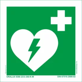 Defibrillátor (AED) utánvilágító matrica - 100x100 mm