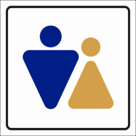 Férfi-női WC piktogram matrica - kék-sárga-fehér