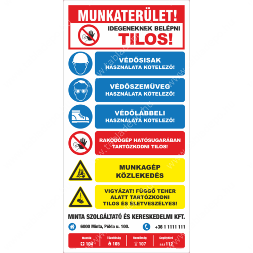 építési terület -  munkaterület tábla