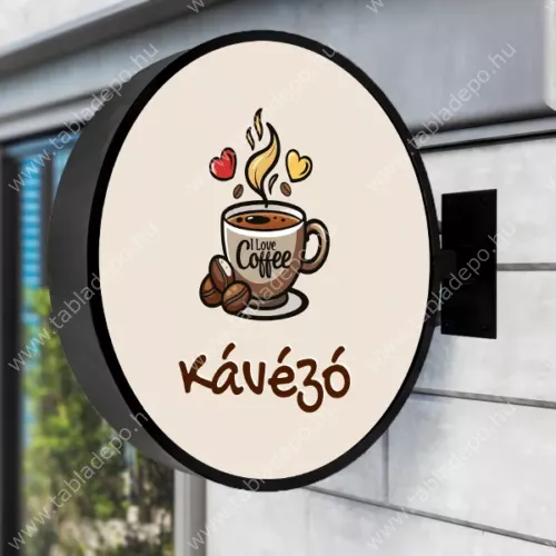 kétoldalas kerek cégér csészés - kávézó - világító