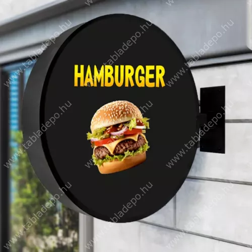 kétoldalas kerek cégér fekete - hamburgeres - világító