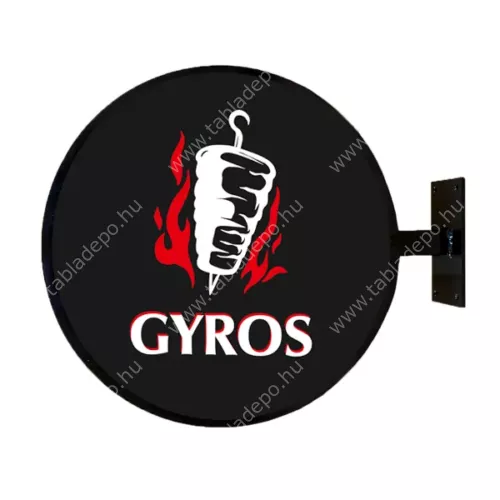 kétoldalas kerek cégér fekete-tuzes - gyros - világító