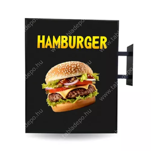 kétoldalas szögletes cégér fekete - hamburgeres - világító