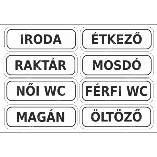 iroda, mosdó, konyha, rajtár matricák és táblák