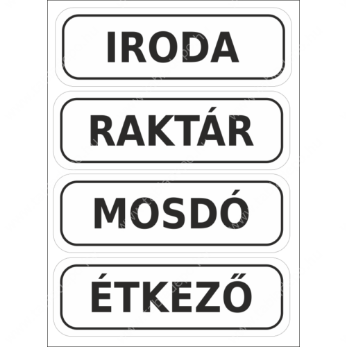 iroda, mosdó, konyha, rajtár matricák és táblák