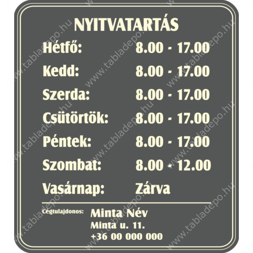 nyitvatartás tábla