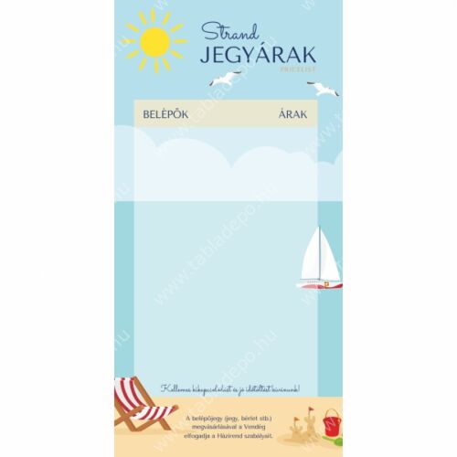 strand jegyárak tábla