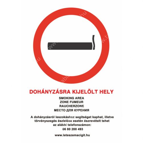 dohányzára kijelölt hely tábla 