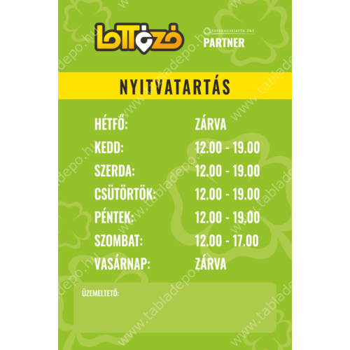 lottózó nyitva tartás tábla és matrica